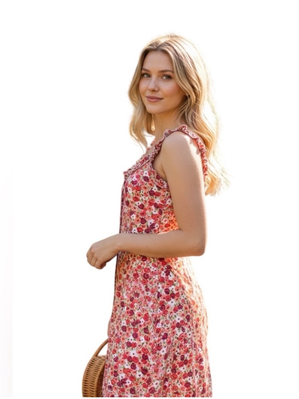 NWOT Beachsissi Floral Print Button Down Sundress. Size Large.